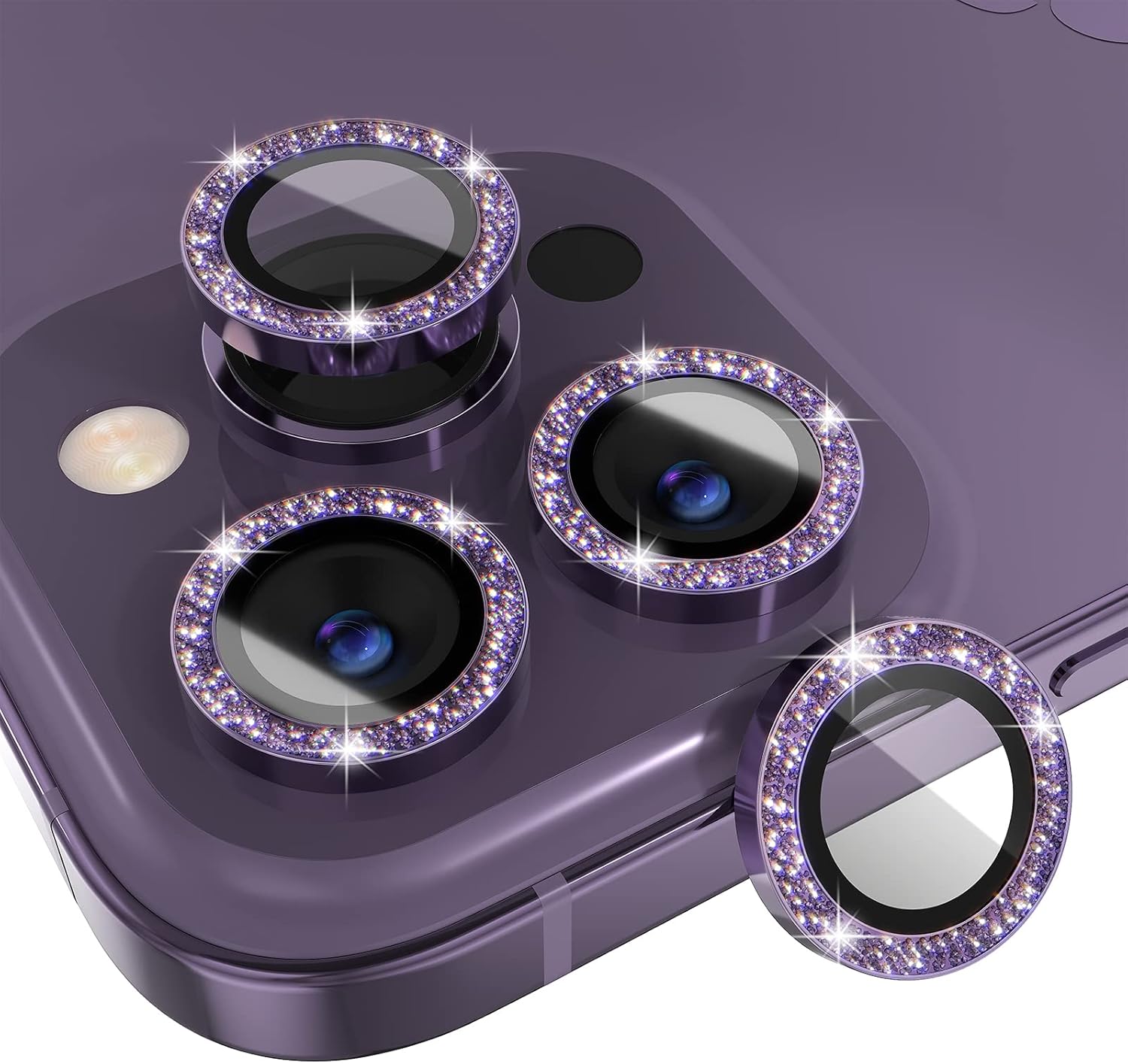 Tempered Glass Screen 9H - Set Protezione Lente Fotocamera Viola Glitterata